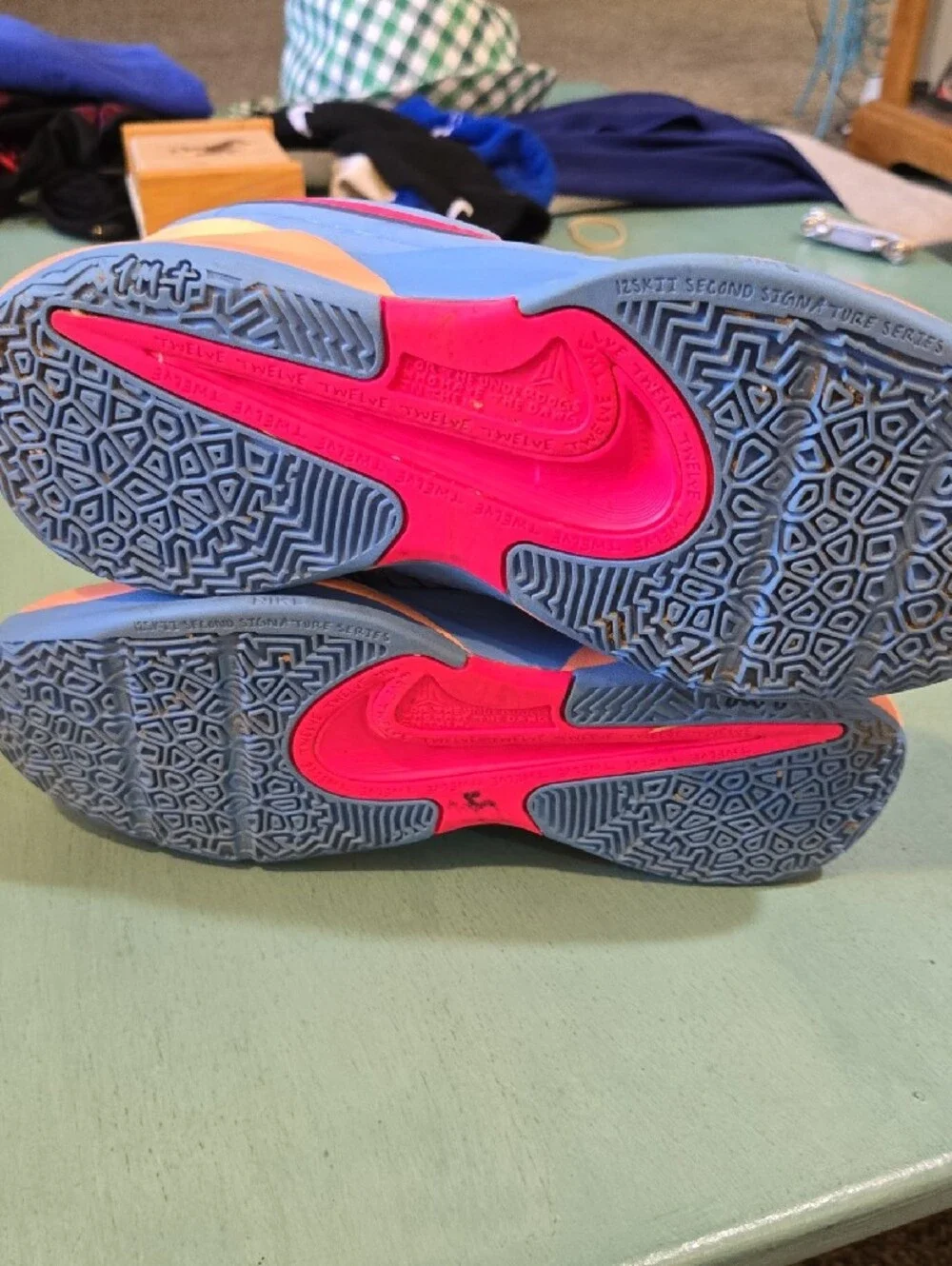 Nike JA 2 Blue Sneakers with Pink Swoosh and Yellow Laces